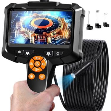 Imagem de Câmera de endoscópio com luz, ferramentas de boroscópio HD 1080p com 8 luzes LED ajustáveis, endoscópio de 11 cm com câmera serpente semirrígida de 5 metros, boroscópio de inspeção à prova d'água IP67