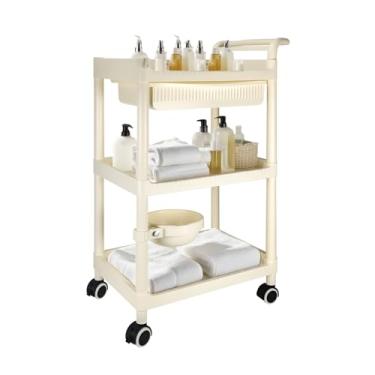 Imagem de TAGEPOR Carrinho de rodinhas de 3 níveis com gavetas, carrinho utilitário branco para cozinha, lavanderia e quarto, carrinho de mercearia de 3 níveis para casa e escritório, organizadores de banheiro