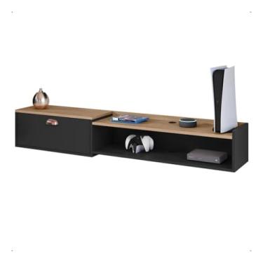 Imagem de Rack Bancada Suspensa Com Porta Sala Escritório Quarto Parede TV Até 60 polegadas 1.50 cm ou 1.80 cm(Preto/Hanover 150 cm)