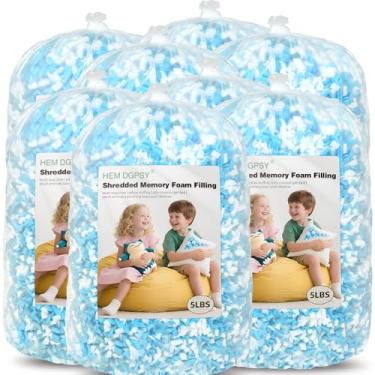 Imagem de Hem Dgpsy Enchimento de espuma viscoelástica desfiada - enchimento de saco de feijão macio premium, enchimento de travesseiro azul e branco de 18 kg para almofada de sofá, cama de cachorro, cadeira