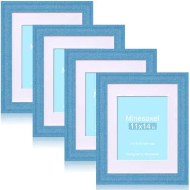 Imagem de Minesaxel Moldura azul com glitter 28 x 35 cm para 20 x 25 cm com tapete, molduras brilhantes de vidro real HD, colorido, fofo, divertido ou exclusivo, moldura de arte de 28 x 35 para mesa ou parede