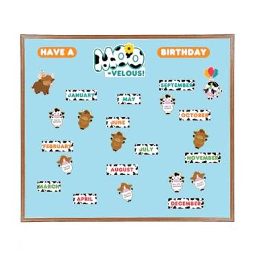 Imagem de Fun Express Conjunto de quadro de avisos Cow Classroom Birthdays - 47 peças