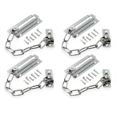 Imagem de Cadeado de corrente de porta de aço inoxidável resistente 4P, corrente de segurança com 9 anéis para porta interna, trava de segurança à prova de ferrugem para quarto, apartamento, hotel