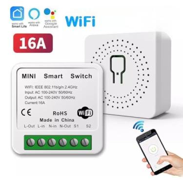 Imagem de Mini Interruptor inteligente 16A wifi diy suporta 2 vias de controle, módulo de automação residencial inteligente, funciona com alexa google casa inteligente