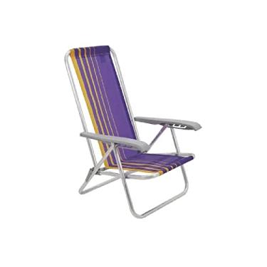 Imagem de Cadeira de Praia Reclinável Tramontina Bali Baixa em Alumínio com Assento Roxo e Amarelo