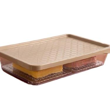 Imagem de Porta Frios Geladeira Com Divisória e Escorredor de Líquido Em Acrílico Resistente Transparente Com Tampa Organizador(Capuccino)