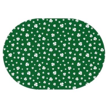 Imagem de Roszwtit Toalha de mesa de trevo do dia de São Patrício, toalha de mesa de dia de São Patrício, impermeável, decoração de mesa de cozinha para jantar e festas de fim de ano, 152 x 213 cm, oval