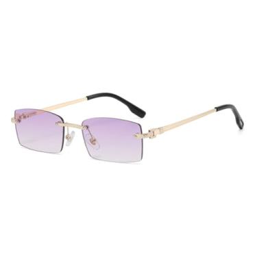 Imagem de Óculos de sol de metal verde sem aro masculino roxo marrom óculos de sol fashion feminino sem armação (6)