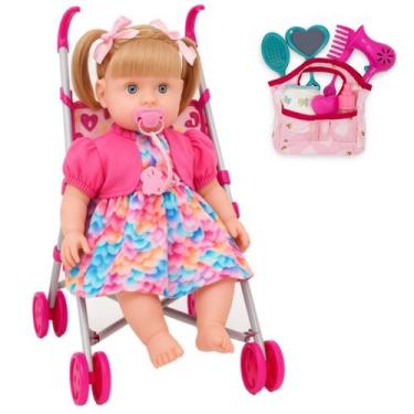 Imagem de Boneca Fala Larissa Loira 48cm Educativa + Carrinho e Bolsa - Adijomar