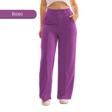 Imagem de Calça Feminina Pantalona Cintura Alta Soltinha Tecido Duna Com Bolso C