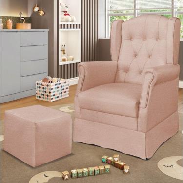 Imagem de Poltrona De Amamentação Com Balanço E Puff Elyra Veludo P02 - D'rossi Rose