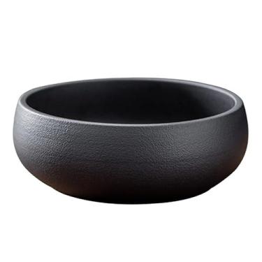 Imagem de EFDNK-HB Vaso de flores de bacia de água interna, tigela de bonsai, semente de lótus, vaso de cerâmica para plantas, design à prova de vazamento de plantas suculentas (preto)