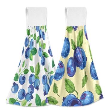 Imagem de SEHANY Toalhas de cozinha de mirtilo de frutas toalha de mão pendurada com laço e gancho, 2 peças de toalhas de mão absorventes macias para banheiro cozinha decoração de bar de chá