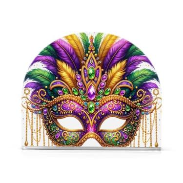 Imagem de Suporte de guardanapo de jantar com máscara de carnaval, suporte de guardanapo de almoço acrílico para tecido de coquetel, suporte de guardanapo de pé para organizar papel de cozinha