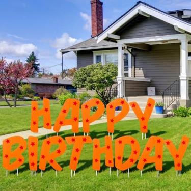 Imagem de Threehoney 13 peças de letreiros de dragão feliz aniversário carta quintal com estacas, 40,6 cm ao ar livre dragão tema feliz aniversário decoração para jardim externo gramado