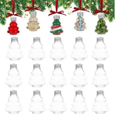 Imagem de JECOMPRIS 20 bolas de bebida de Natal: 50 ml bolas de plástico transparente para pendurar árvore de Natal com tampas prateadas para bricolage - Enfeites de Natal preenchíveis para cartão de decoração