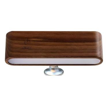 Imagem de Luminária de Parede e Mesa sem Fio em Madeira, 3 Níveis de Iluminação, Rotação 360°, Bateria Recarregável 2550mAh, 12,7cm, Marrom