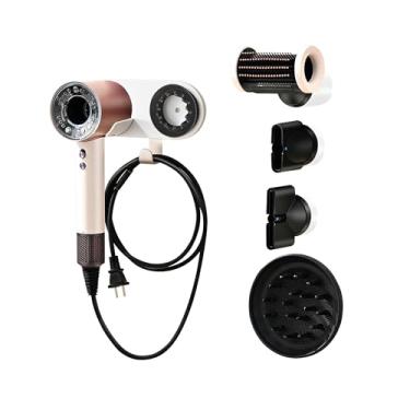 Imagem de Foyer Nuage Suporte de secador de cabelo para Dyson Superpersonic, suporte de liga de alumínio de parede com gancho de cabo de plugue e suporte de 4 bicos (branco)