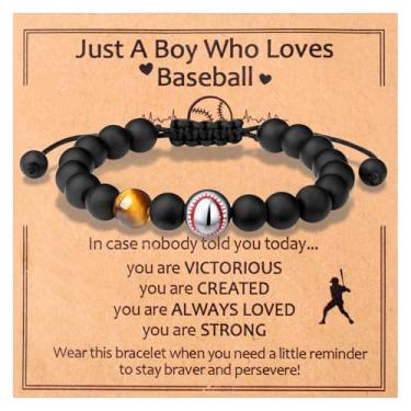 Imagem de NUKAYAI Pulseira de futebol, basquete, futebol, beisebol, presentes para meninos, 14 cm a 20 cm, presentes de aniversário e Natal para meninos e adolescentes, 5.5"-7.9", Pedra, Sem Pedra Preciosa