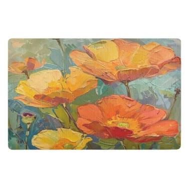 Imagem de Joisal Capacho de flores de papoula laranja para ambientes externos, resistente à sujeira, tapetes de boas-vindas para porta da frente, tapetes para chão de cozinha 81 x 50 cm