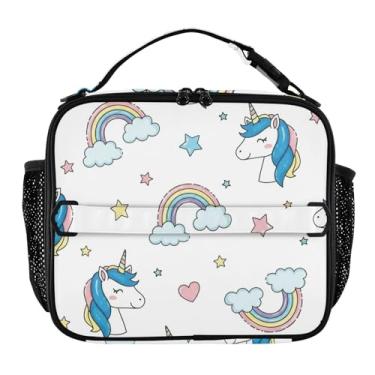 Imagem de Lancheira branca com desenho animado de cavalos arco-íris para mulheres, meninas, lancheira masculina e infantil, lancheira para trabalho, bolsa térmica para escola