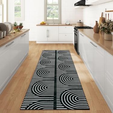 Imagem de ARKIIKI Tapetes de 5 x 15 cm para sala de estar, tapetes de área laváveis Boho para quarto, tapetes antiderrapantes de borracha para sala de jantar, casa, apartamento, preto