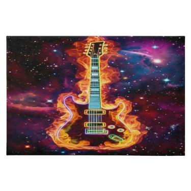 Imagem de Wassud Tapete de porta de guitarra de fogo 61 x 89 cm, tapete de área lavável antiderrapante com suporte de borracha, tapete macio e macio para sala de estar, quarto, entrada, entrada