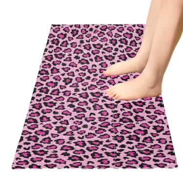 Imagem de TSENQUE Tapete de banheiro rosa preto com estampa de leopardo tapete de cozinha grande tapete absorvente antiderrapante para decoração de quarto de casa, 99 x 50 cm