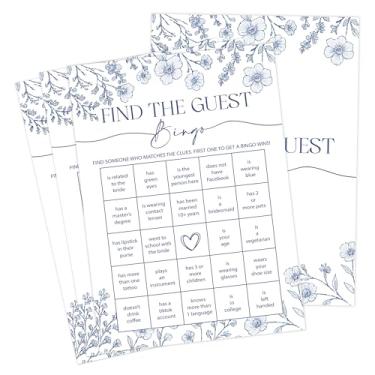Imagem de Something Blue Before I Do Bridal Shower Games, Blue Floral Find The Guest Bingo Game para 30 convidados com cartas de jogo, decoração de chá de panela, suprimentos de decoração de casamento (17)