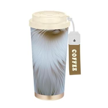 Imagem de TSENQUE Caneca de café de viagem fofa de gato branco e preto, 473 ml com canudo e tampa de enchimento, copos de parede dupla isolados a vácuo com revestimento cerâmico para escola, escritório, festa