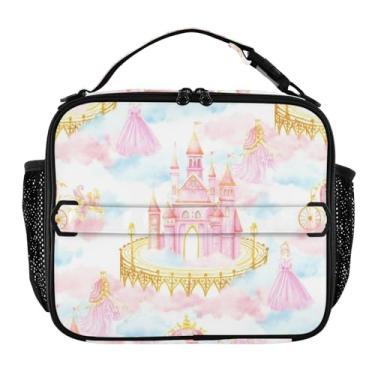 Imagem de Joisal Fairytale Castles Lancheira rosa pastel para mulheres, meninas, lancheira masculina e infantil, lancheira para trabalho, bolsa térmica de alimentos portátil para meninos