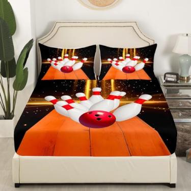 Imagem de Homewish Jogo de cama com bola de boliche para meninas - lençol com elástico e fronha de solteiro - Capa de cama de microfibra para amantes de boliche