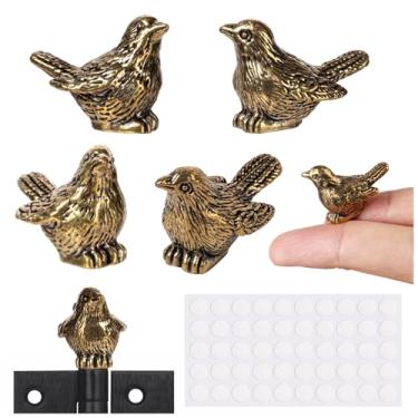 Imagem de THSLSFX 6 peças de topo de dobradiça de porta de pardal de latão, topo decorativo de cabeças de dobradiça, estátua de pardal de latão retrô com arredondados para decoração de mesa de casa e escritório