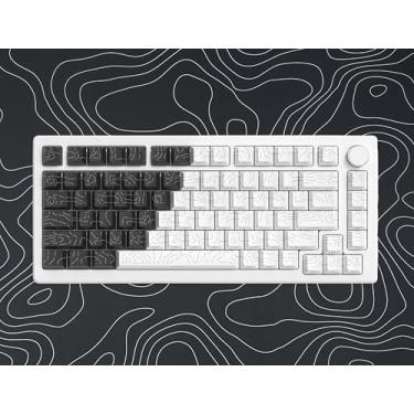 Imagem de dagaladoo Teclas PBT Double Shot para teclado mecânico, teclas topográficas pretas/brancas, teclas brilhantes personalizadas, teclas de perfil cereja para layout dos EUA 60% 75% 100% teclado