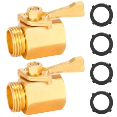 Imagem de Sanpaint Válvula de desligamento de mangueira de água, pacote com 2 conectores de mangueira de jardim de latão sólido super resistente de 3/4 polegadas