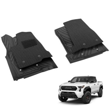 Imagem de Protimat Tapete de piso de camada dupla ajuste personalizado Tacoma 2024 2025 2026, tapetes TPE para todos os climas com tapetes para Toyota Tacoma Front Row, forro de carga de 2 peças (preto)