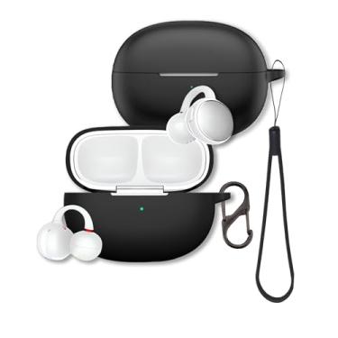 Imagem de Capa para fones de ouvido EarFun FreeClip, capa protetora de silicone macio FJIASTB com mosquetão e cordão, à prova de choque (preto)
