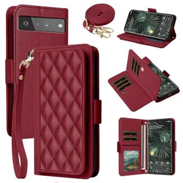 Imagem de Dibosom Capa carteira para Google Pixel 6 Pro Argyle com alça de pulso/ombro compartimentos para cartões, bolsa flip, capa de celular acolchoada minimalista para Pixel6Pro Pixel6 XL 6XL Pixle 6Pro 5G