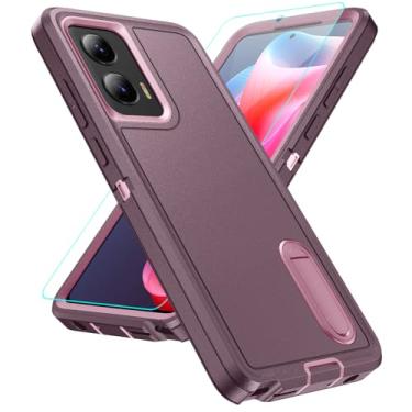 Imagem de Capa compatível com Motorola Moto G Stylus 5G 2024 com protetor de tela, suporte embutido, capa resistente à prova de choque e à prova de quedas, capa protetora de grau militar, roxo rosa