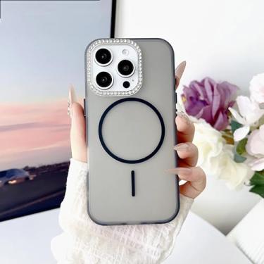 Imagem de HJZSZX Capa transparente à prova de choque com carregamento sem fio magnético e flash fosco para iPhone 16 Plus (para iPhone 16 Plus/preto)