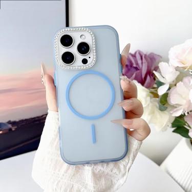 Imagem de HJZSZX Capa transparente à prova de choque com carregamento sem fio magnético e flash fosco para iPhone 16 Plus (para iPhone 16 Plus/azul)