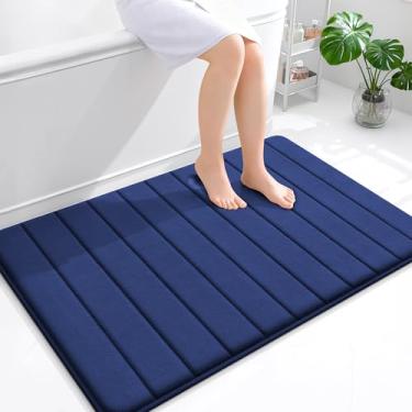 Imagem de OLANLY Tapete de banho listrado de espuma viscoelástica 111 x 81 cm, tapetes de banheiro absorventes super macios, secagem rápida, tapetes de chuveiro laváveis na máquina, tapete de banho, acessórios