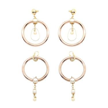 Imagem de 2 pares de brincos modernos banhados a ouro 18 k banhado a ródio feminino, Medium, Metal Plástico, Sem pedra preciosa