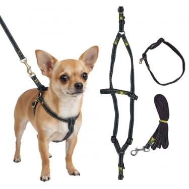 Imagem de Peitoral para cães preto (tração + peito das costas + coleira) P