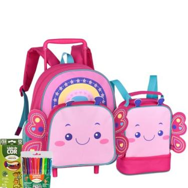 Imagem de Kit Escolar Infantil, Mochila com Rodinha 13" e Lancheira Térmica 9", Desenho de Borboleta para Meninas, Clio Pets (Borboleta)