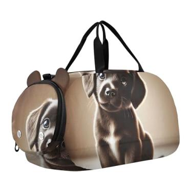Imagem de Bolsa esportiva para meninos de fim de semana durante a noite, coalas abraçando chocolate, dia dos namorados, meninas, bolsas de viagem para crianças e danças, Sweet Black Puppy Innocent Eyes