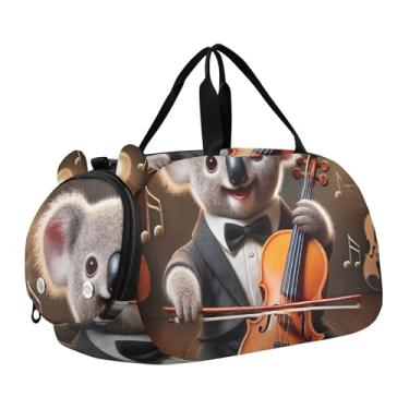 Imagem de Bolsa esportiva Dapper Raccoon French Brunch para meninos e meninas, Linda serenata para violoncelo de coala, Clássico