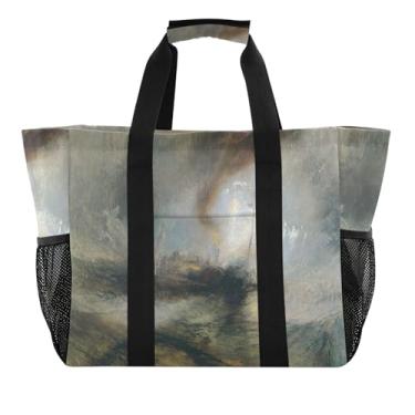 Imagem de J. M. W. Turner Estampas Tempestade de Neve Barco a Vapor Bolsa de Viagem Sacola de Compras Reutilizáveis Grandes Sacolas de Compras Sacola de Mercearia Roupa Boho, Bolsas Utilitárias para Mulheres