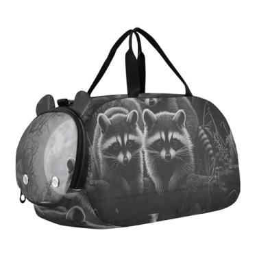 Imagem de Bolsa esportiva de viagem para meninos, burro, desenho animado, cavalo, durante a noite, para o fim de semana, bolsas de viagem, bolsa esportiva de dança, Guaxinins noturnos, luar, Clássico