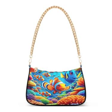 Imagem de Bolsa de ombro floral de peixe-palhaço colorido, bolsa de mão artística média para mulheres, bolsa tiracolo moderna ou clutch com grande capacidade